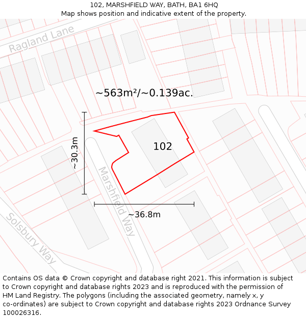 102, MARSHFIELD WAY, BATH, BA1 6HQ: Plot and title map