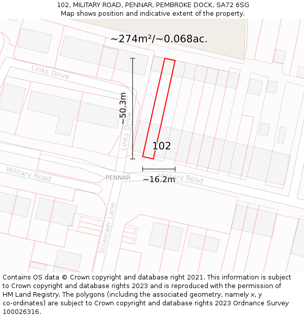 102, MILITARY ROAD, PENNAR, PEMBROKE DOCK, SA72 6SG: Plot and title map