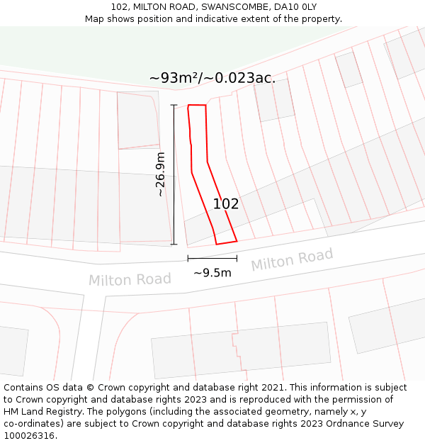 102, MILTON ROAD, SWANSCOMBE, DA10 0LY: Plot and title map