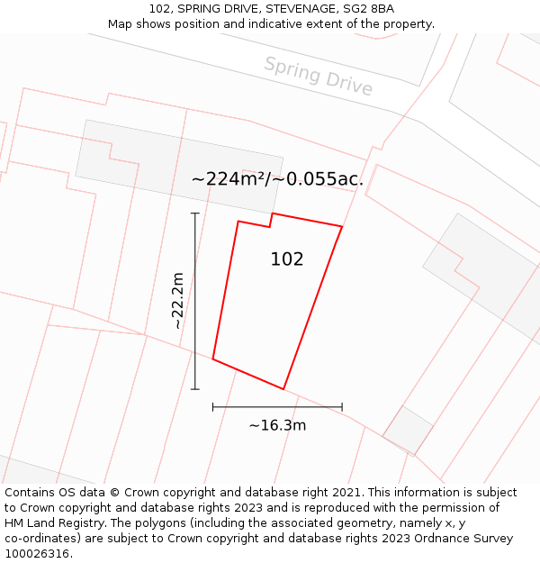 102, SPRING DRIVE, STEVENAGE, SG2 8BA: Plot and title map