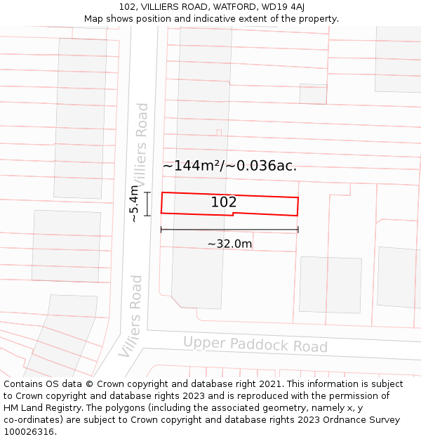 102, VILLIERS ROAD, WATFORD, WD19 4AJ: Plot and title map
