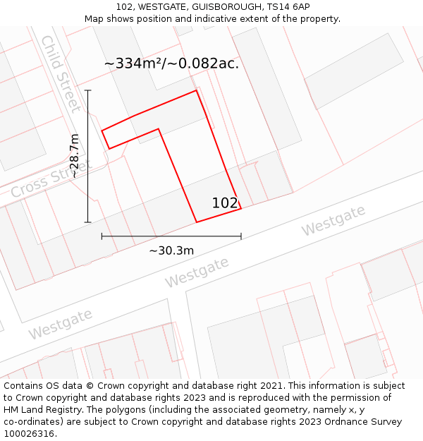 102, WESTGATE, GUISBOROUGH, TS14 6AP: Plot and title map