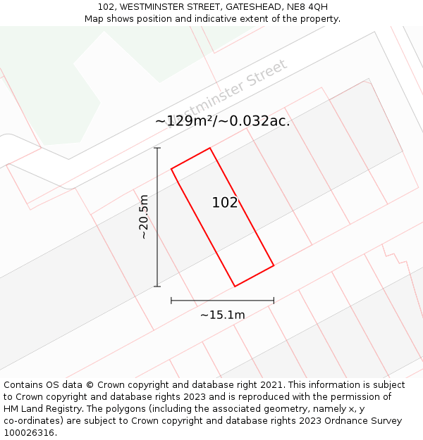102, WESTMINSTER STREET, GATESHEAD, NE8 4QH: Plot and title map