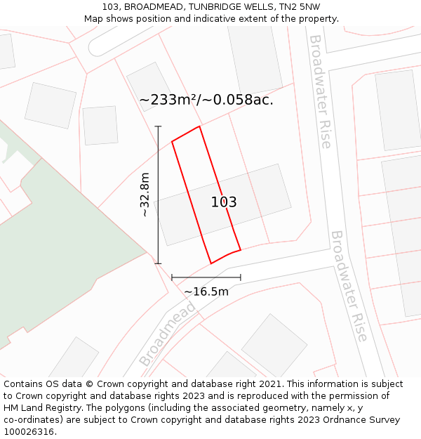 103, BROADMEAD, TUNBRIDGE WELLS, TN2 5NW: Plot and title map