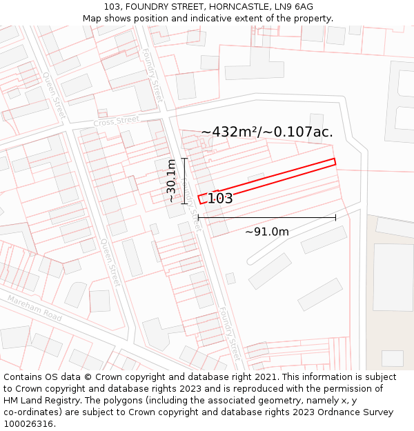 103, FOUNDRY STREET, HORNCASTLE, LN9 6AG: Plot and title map