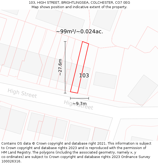 103, HIGH STREET, BRIGHTLINGSEA, COLCHESTER, CO7 0EG: Plot and title map