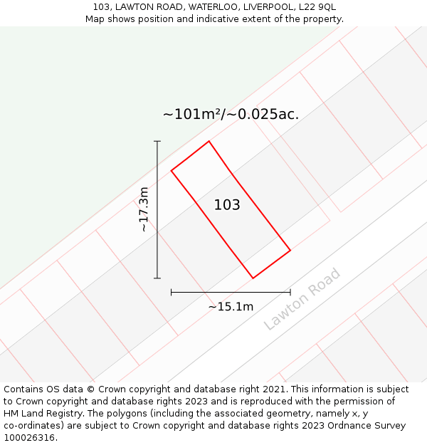 103, LAWTON ROAD, WATERLOO, LIVERPOOL, L22 9QL: Plot and title map