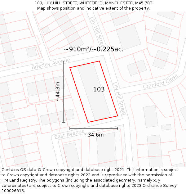 103, LILY HILL STREET, WHITEFIELD, MANCHESTER, M45 7RB: Plot and title map