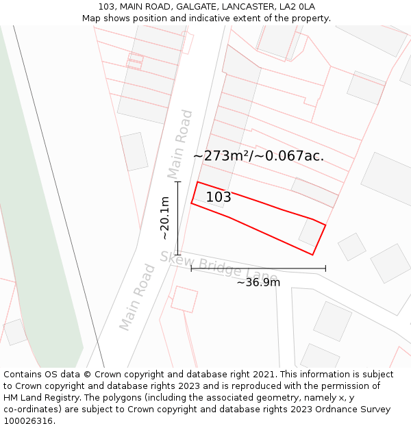 103, MAIN ROAD, GALGATE, LANCASTER, LA2 0LA: Plot and title map