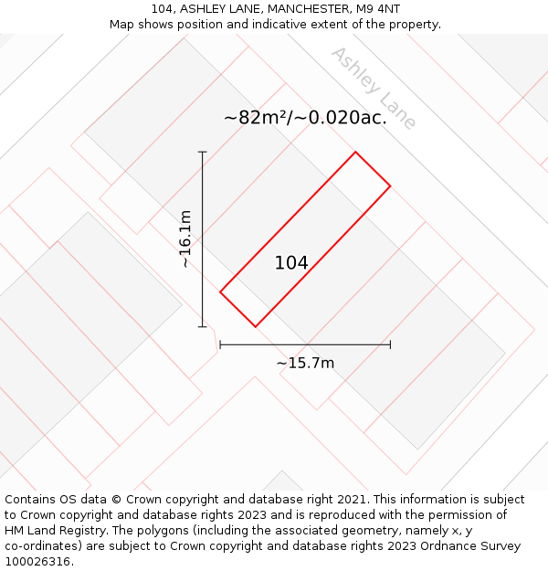 104, ASHLEY LANE, MANCHESTER, M9 4NT: Plot and title map