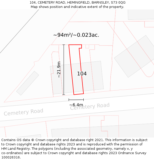 104, CEMETERY ROAD, HEMINGFIELD, BARNSLEY, S73 0QG: Plot and title map
