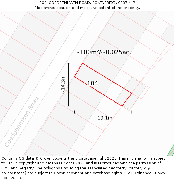 104, COEDPENMAEN ROAD, PONTYPRIDD, CF37 4LR: Plot and title map