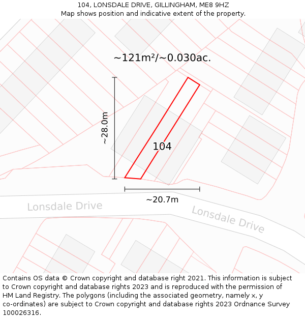 104, LONSDALE DRIVE, GILLINGHAM, ME8 9HZ: Plot and title map