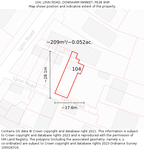 104, LYNN ROAD, DOWNHAM MARKET, PE38 9NR: Plot and title map
