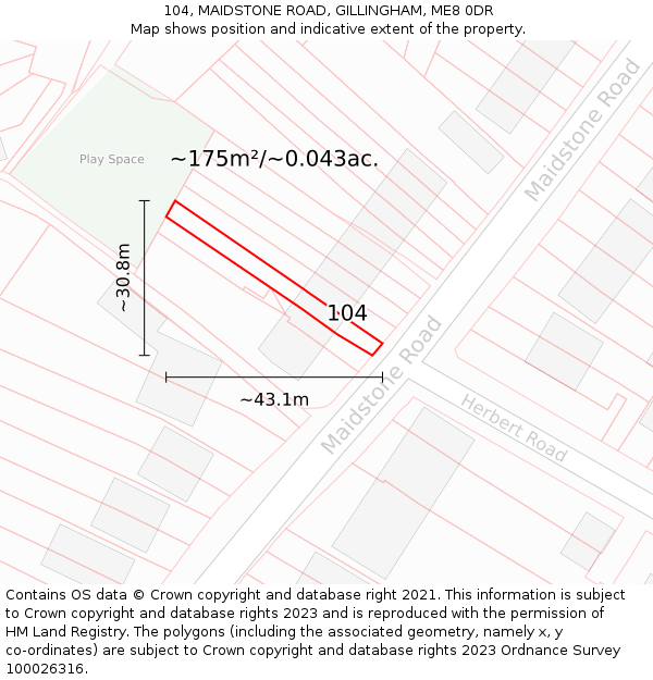 104, MAIDSTONE ROAD, GILLINGHAM, ME8 0DR: Plot and title map