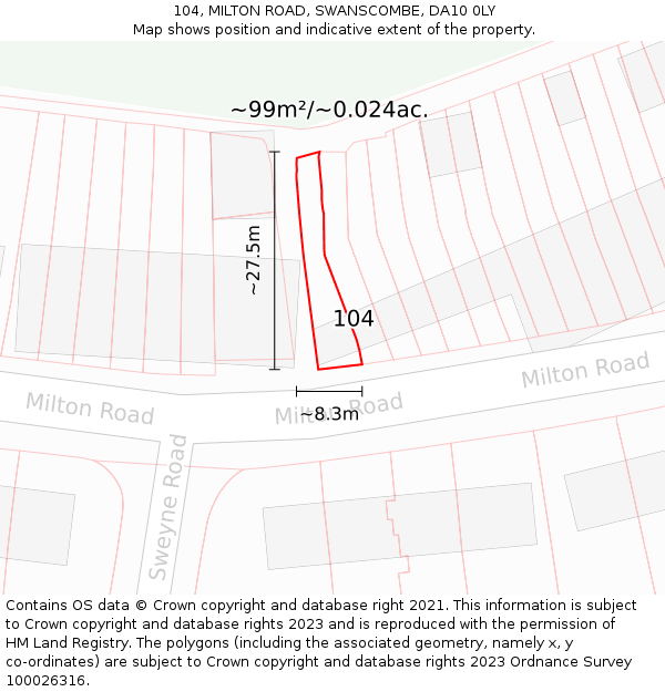 104, MILTON ROAD, SWANSCOMBE, DA10 0LY: Plot and title map