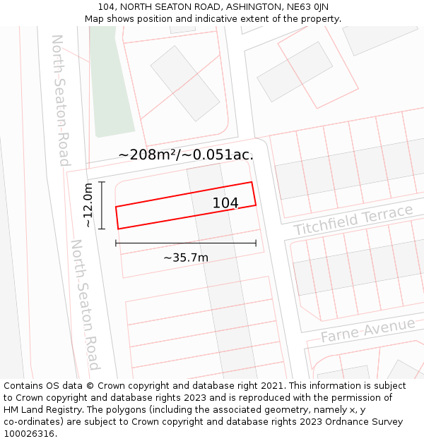 104, NORTH SEATON ROAD, ASHINGTON, NE63 0JN: Plot and title map