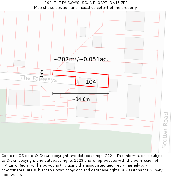 104, THE FAIRWAYS, SCUNTHORPE, DN15 7EF: Plot and title map