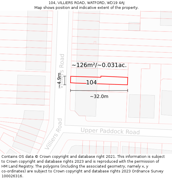 104, VILLIERS ROAD, WATFORD, WD19 4AJ: Plot and title map
