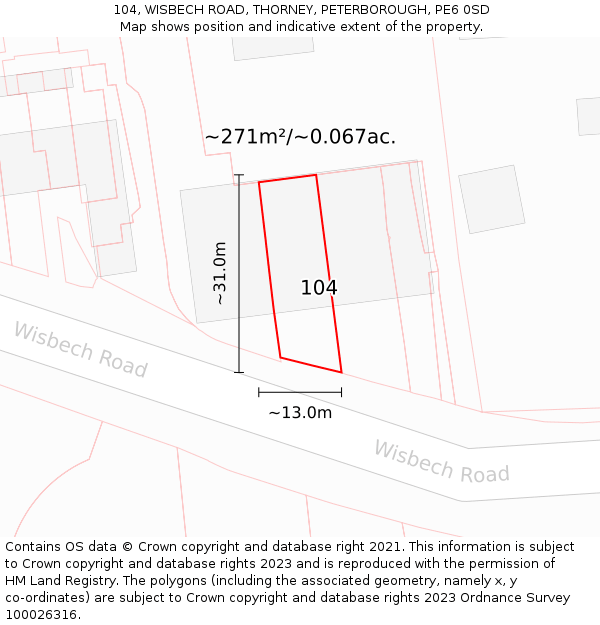 104, WISBECH ROAD, THORNEY, PETERBOROUGH, PE6 0SD: Plot and title map