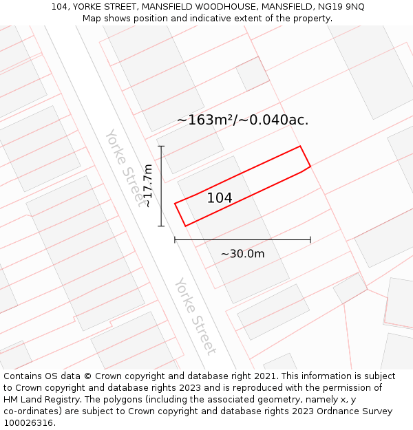 104, YORKE STREET, MANSFIELD WOODHOUSE, MANSFIELD, NG19 9NQ: Plot and title map
