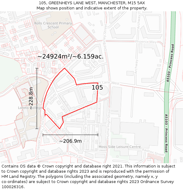 105, GREENHEYS LANE WEST, MANCHESTER, M15 5AX: Plot and title map