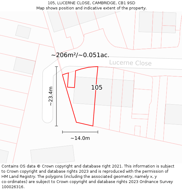105, LUCERNE CLOSE, CAMBRIDGE, CB1 9SD: Plot and title map