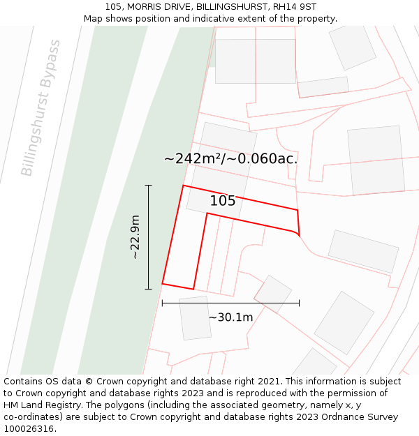 105, MORRIS DRIVE, BILLINGSHURST, RH14 9ST: Plot and title map