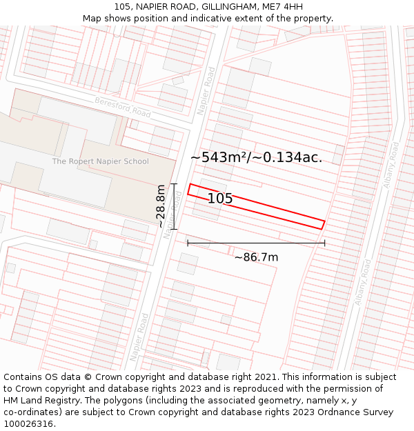 105, NAPIER ROAD, GILLINGHAM, ME7 4HH: Plot and title map