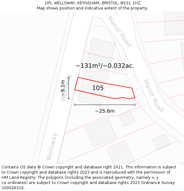105, WELLSWAY, KEYNSHAM, BRISTOL, BS31 1HZ: Plot and title map