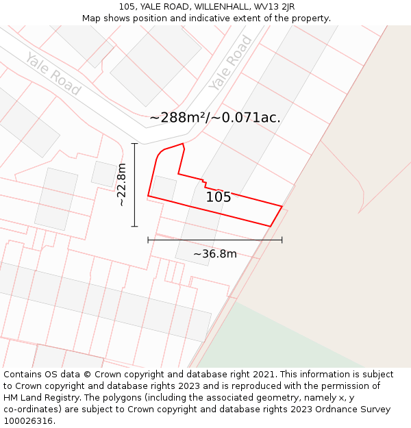 105, YALE ROAD, WILLENHALL, WV13 2JR: Plot and title map
