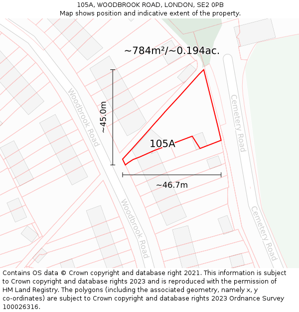 105A, WOODBROOK ROAD, LONDON, SE2 0PB: Plot and title map
