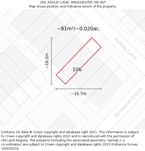 106, ASHLEY LANE, MANCHESTER, M9 4NT: Plot and title map