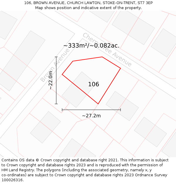 106, BROWN AVENUE, CHURCH LAWTON, STOKE-ON-TRENT, ST7 3EP: Plot and title map