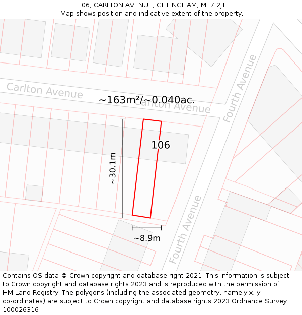 106, CARLTON AVENUE, GILLINGHAM, ME7 2JT: Plot and title map