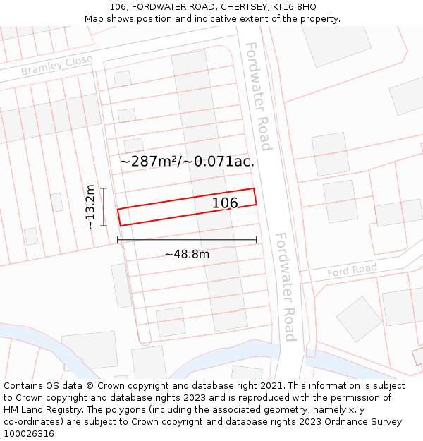 106, FORDWATER ROAD, CHERTSEY, KT16 8HQ: Plot and title map
