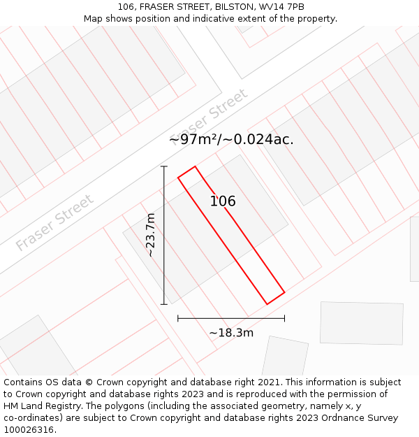 106, FRASER STREET, BILSTON, WV14 7PB: Plot and title map