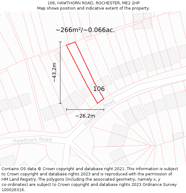 106, HAWTHORN ROAD, ROCHESTER, ME2 2HP: Plot and title map