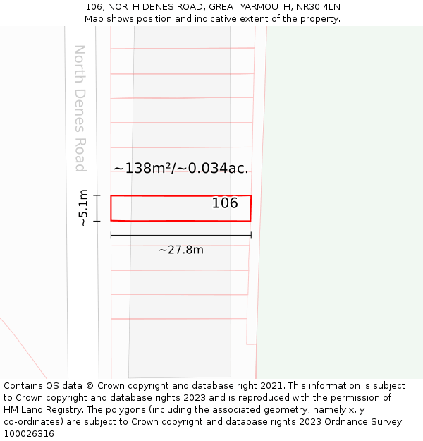 106, NORTH DENES ROAD, GREAT YARMOUTH, NR30 4LN: Plot and title map