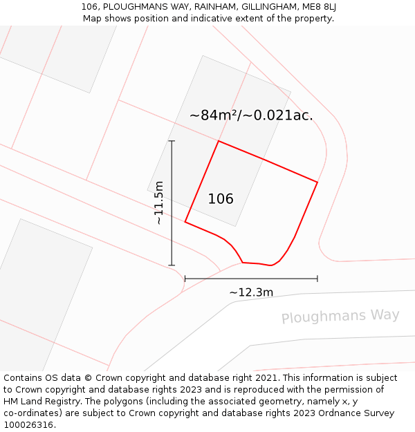 106, PLOUGHMANS WAY, RAINHAM, GILLINGHAM, ME8 8LJ: Plot and title map