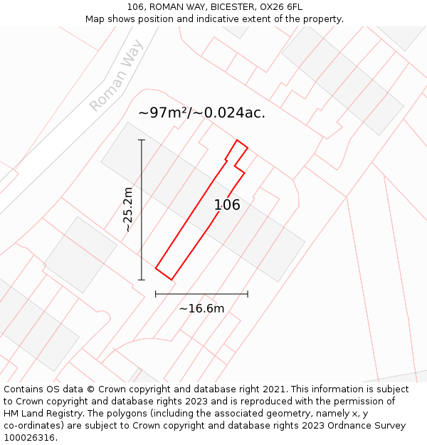 106, ROMAN WAY, BICESTER, OX26 6FL: Plot and title map