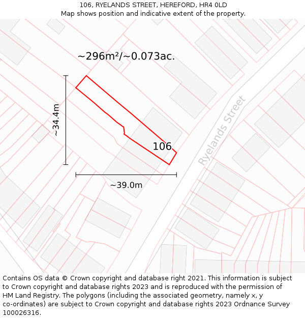 106, RYELANDS STREET, HEREFORD, HR4 0LD: Plot and title map