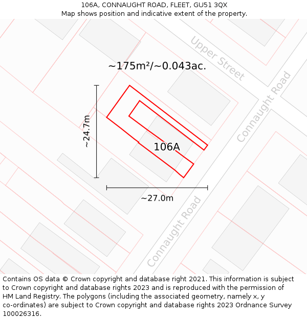 106A, CONNAUGHT ROAD, FLEET, GU51 3QX: Plot and title map