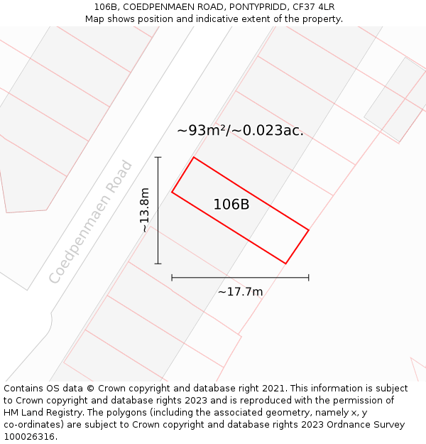 106B, COEDPENMAEN ROAD, PONTYPRIDD, CF37 4LR: Plot and title map