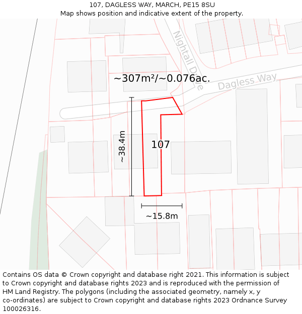 107, DAGLESS WAY, MARCH, PE15 8SU: Plot and title map