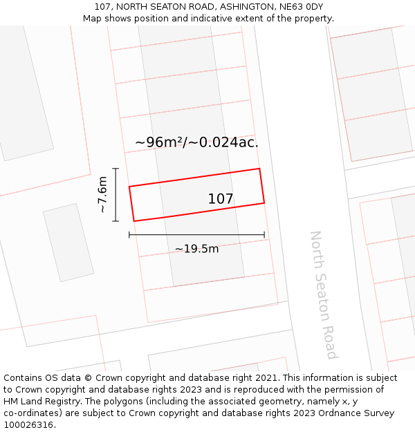 107, NORTH SEATON ROAD, ASHINGTON, NE63 0DY: Plot and title map