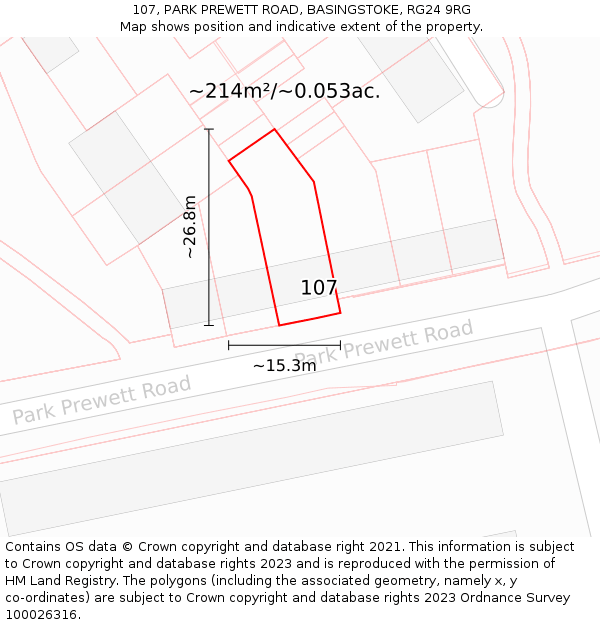 107, PARK PREWETT ROAD, BASINGSTOKE, RG24 9RG: Plot and title map