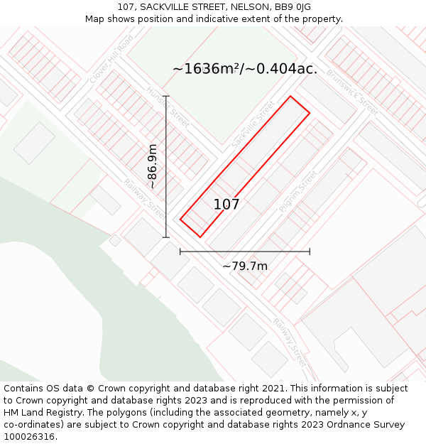107, SACKVILLE STREET, NELSON, BB9 0JG: Plot and title map