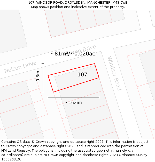 107, WINDSOR ROAD, DROYLSDEN, MANCHESTER, M43 6WB: Plot and title map