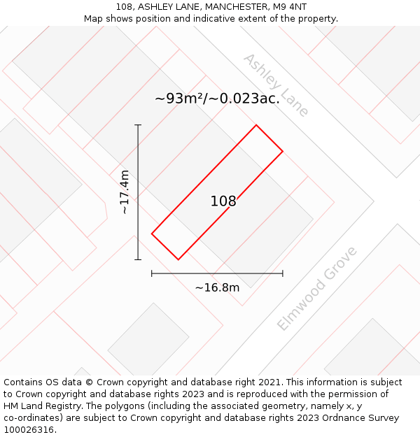 108, ASHLEY LANE, MANCHESTER, M9 4NT: Plot and title map